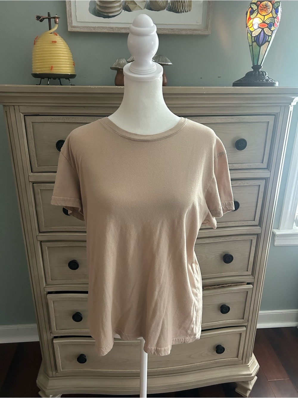SHEIN Beige Short Sleeve Crewneck Tee